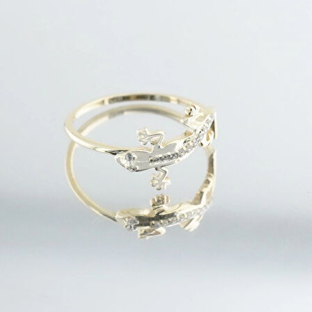 Zirkon Taşlı Gold Kaplama Timsah  Gümüş Yüzük