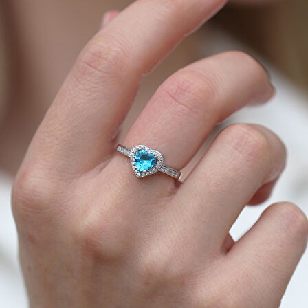 Kalp Pndr Model Aquamarine Taşlı Gümüş Set