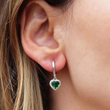 Kalp Pndr Model Yeşil Zirkon Taşlı Gümüş Set