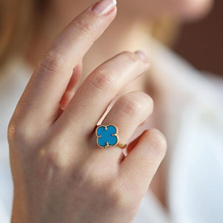 Alhambra Model Mavi Mine Taşlı Gold Kaplama Gümüş Yüzük