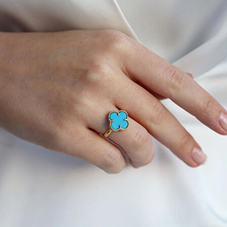 Alhambra Model Mavi Mine Taşlı Gold Kaplama Gümüş Yüzük