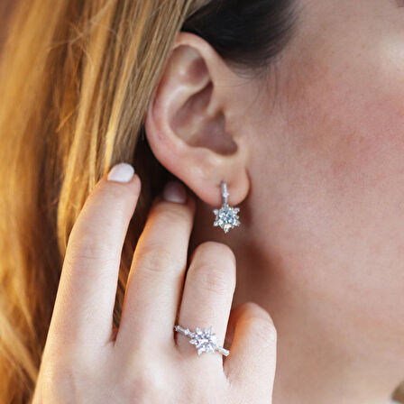 Lotus Çiçeği Zirkon Taşlı Gümüş Set