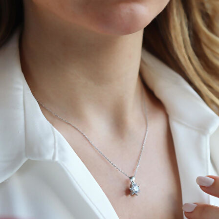 Lotus Çiçeği Zirkon Taşlı Gümüş Set