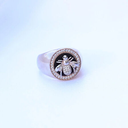 Zirkon Taşlı Arı Figürlü Rose Gold Kaplama Gümüş Yüzük