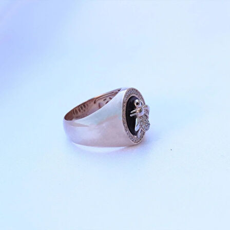 Zirkon Taşlı Arı Figürlü Rose Gold Kaplama Gümüş Yüzük