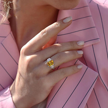 Sitrin Taşlı Gümüş Yüzük