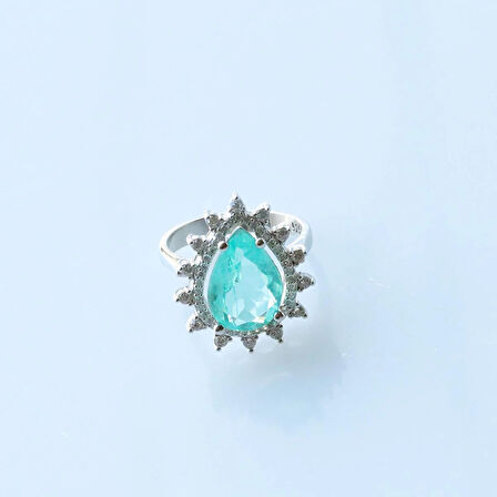 Paraiba Taşlı Damla Sultan Modeli 925 Ayar Gümüş Yüzük