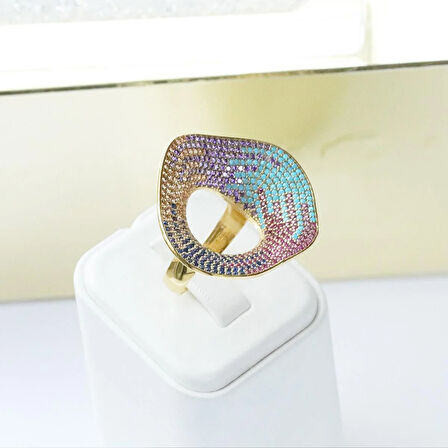 Milliner Renkli Zirkon Taşlı Gold Kaplama Gümüş Yüzük