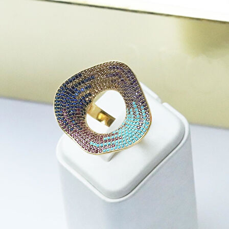Milliner Renkli Zirkon Taşlı Gold Kaplama Gümüş Yüzük