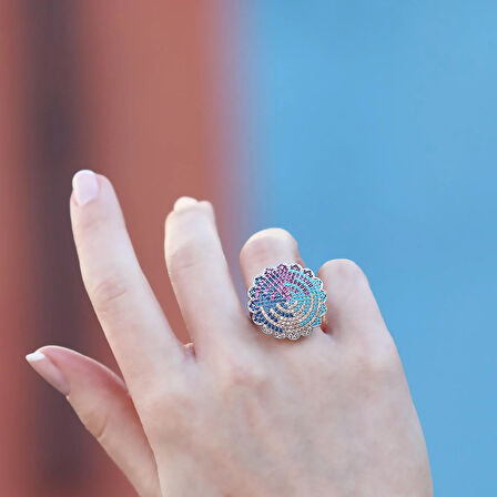 Milliner Renkli Zirkon Taşlı Gümüş Yüzük