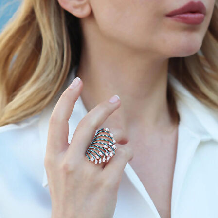 Turkuaz Taşlı Rose Gold Kaplama Gümüş Yüzük