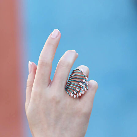 Turkuaz Taşlı Rose Gold Kaplama Gümüş Yüzük