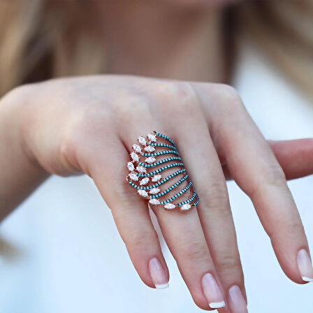 Turkuaz Taşlı Rose Gold Kaplama Gümüş Yüzük