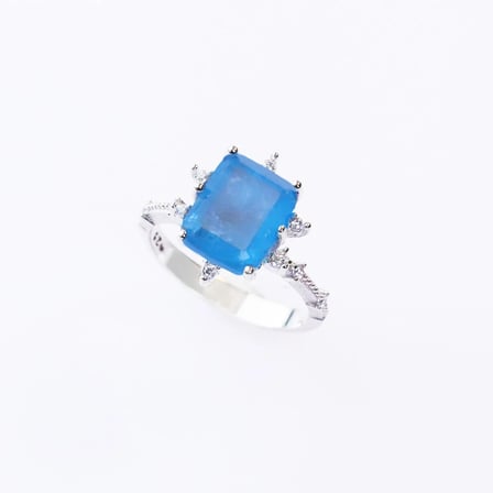 Mavi Paraiba Taşlı Kare Lotus Çiçeği Gümüş Yüzük