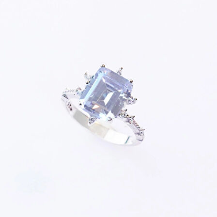 Zirkon Taşlı Kare Lotus Çiçeği Gümüş Yüzük