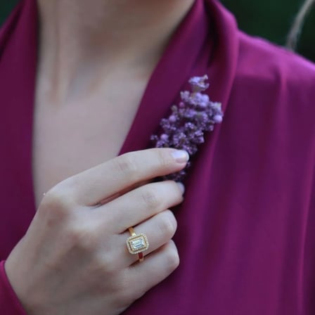 Halo 0,84 Karat Tek Taş Model Gold Kaplama Sky Diamond Yüzük