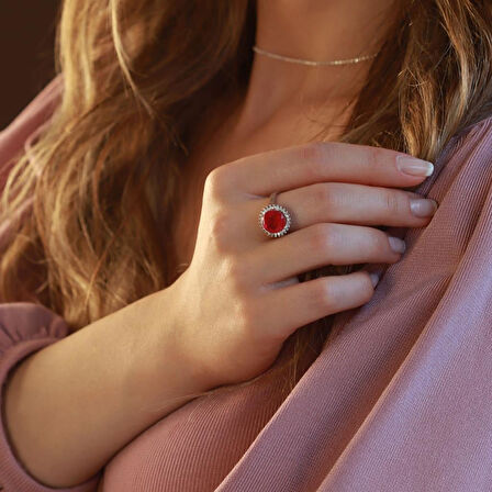 Red ParaibaTaşlı Yuvarlak Model 925 Ayar Gümüş Yüzük