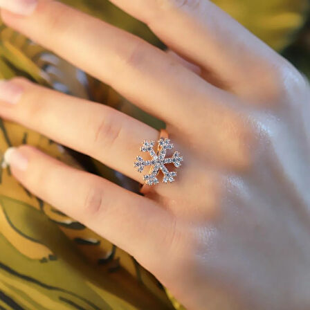 Zirkon Taşlı Kar Tanesi Rose Gold Kaplama Gümüş Yüzük