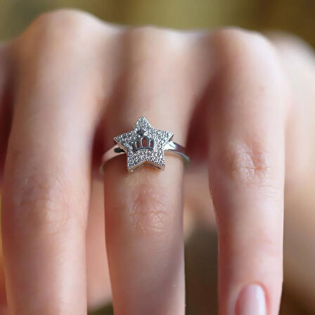 Zirkon Taşlı Kral Tacı Gümüş Yüzük