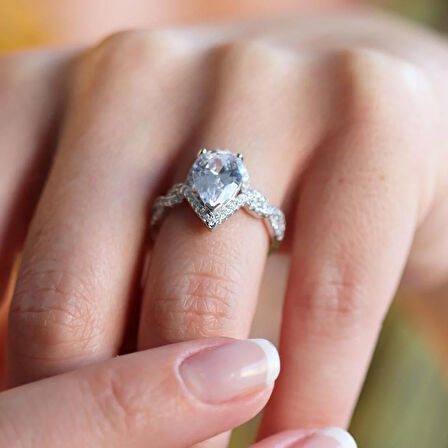 Sonsuzluk Zirkon Taşlı Damla Model Gümüş Yüzük