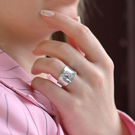 Zirkon Taşlı Moon İkon Gümüş Yüzük