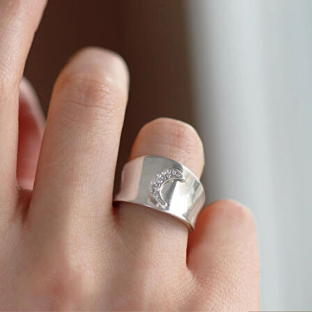 Zirkon Taşlı Moon İkon Gümüş Yüzük