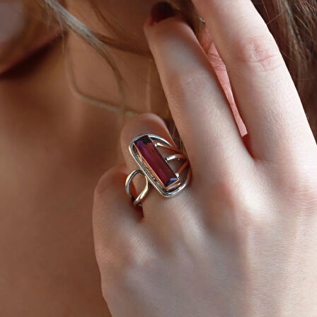 Lal Taşlı El İşli Otantik 925 Ayar Gümüş Yüzük