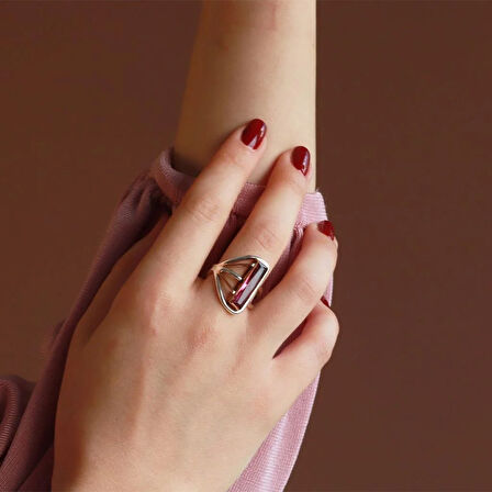 Lal Taşlı El İşli Otantik 925 Ayar Gümüş Yüzük