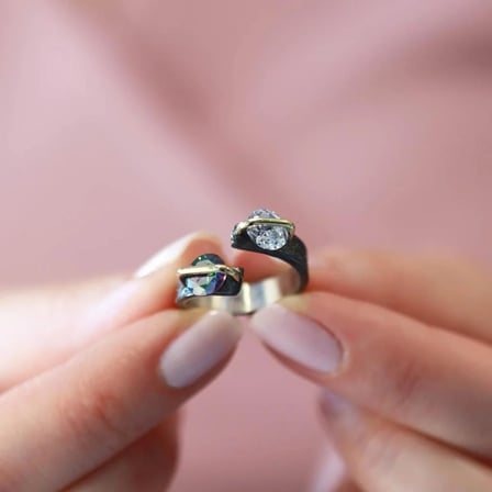 Mistik Topaz ve Zirkon Taşlı 2'li Yuvarlak Gold Çizgili Ayarlanabilir Gümüş Yüzük