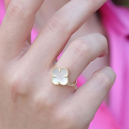 İkonik Alhambra Sedef Taşlı Gold Kaplama Gümüş Yüzük