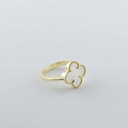 İkonik Alhambra Sedef Taşlı Gold Kaplama Gümüş Yüzük