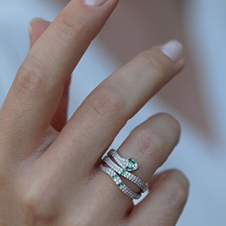 Serpent Modeli Zirkon Taşlı Gümüş Yüzük