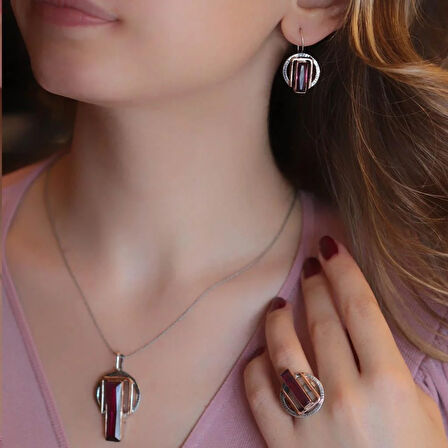 Lal Taşlı 925 Ayar Gümüş Otantik Tasarım Set