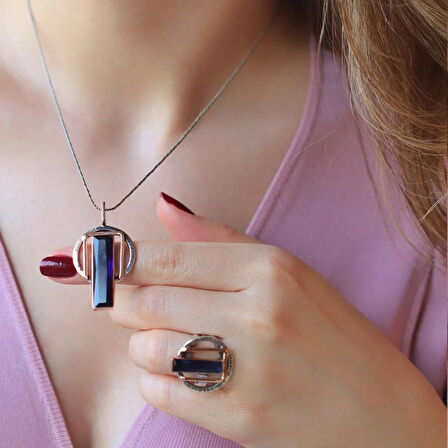 Kök Safir Taşlı 925 Ayar Gümüş Otantik Tasarım Set