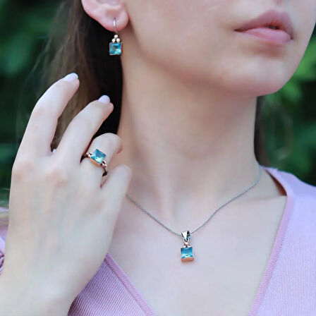 Aqumarin Taşlı Otantik Set