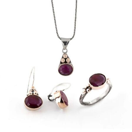 Kök Yakut Taşlı Gümüş Otantik Set