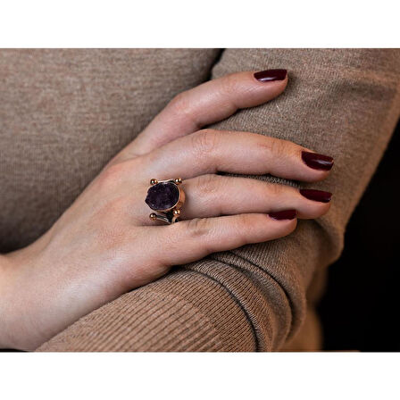 Ametist Taşlı Gümüş Otantik El İşi Takım