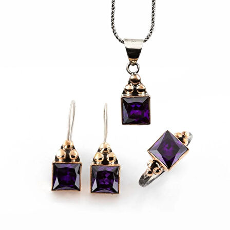 AmetistTaşlı Gümüş Otantik Set