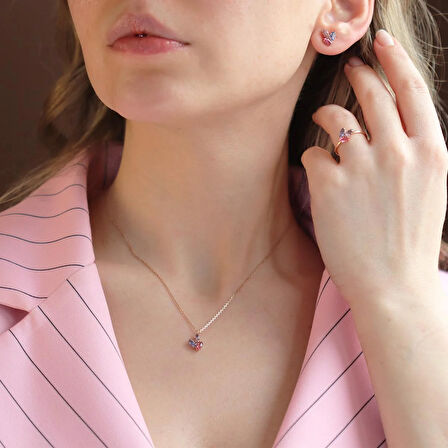 Renkli Swarovski Taşlı Oval Minimal Gümüş Set