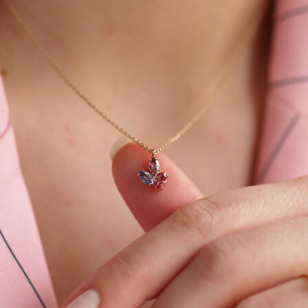 Renkli Swarovski Taşlı Oval Minimal Gümüş Set