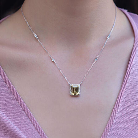 Sitrin Taşlı 925 Ayar Gümüş Pırlanta Montür Takım