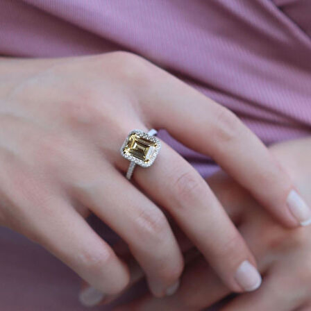 Sitrin Taşlı 925 Ayar Gümüş Pırlanta Montür Takım