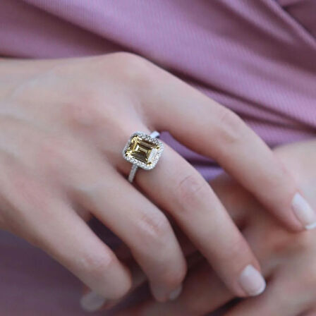 Sitrin Taşlı 925 Ayar Gümüş Pırlanta Montür Takım