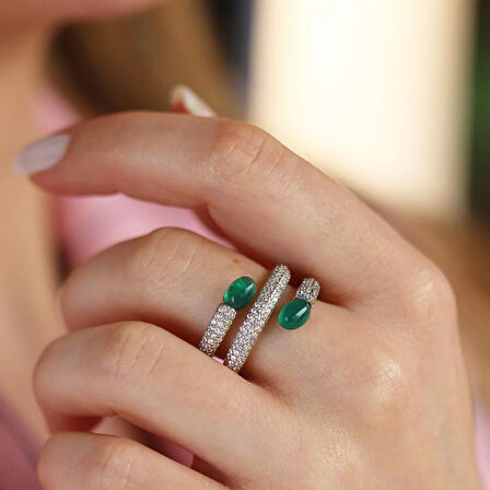 Yeşim Taşlı Sarmal Gümüş Yüzük