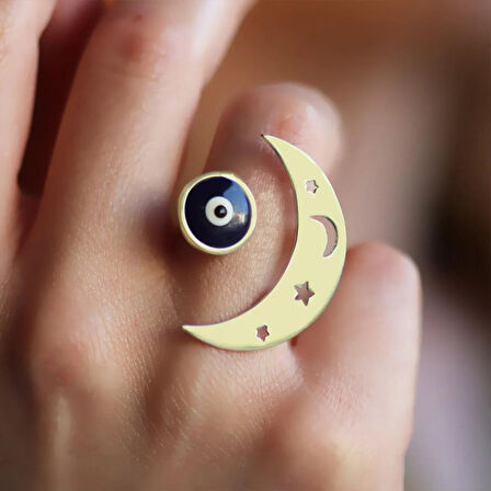 Ay Nazar Gold Kaplama Gümüş Yüzük 