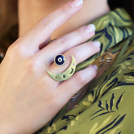 Ay Nazar Gold Kaplama Gümüş Yüzük 