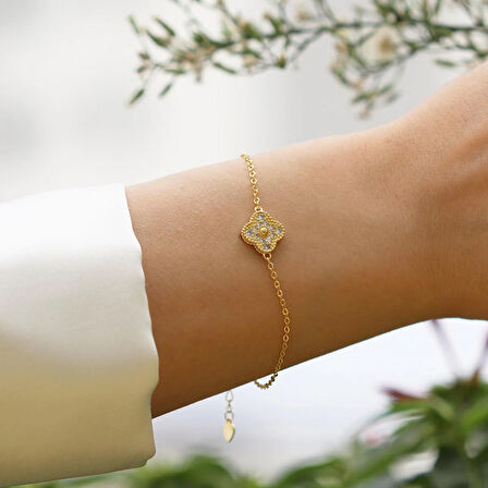 Yonca Taşlı Gümüş Bileklik