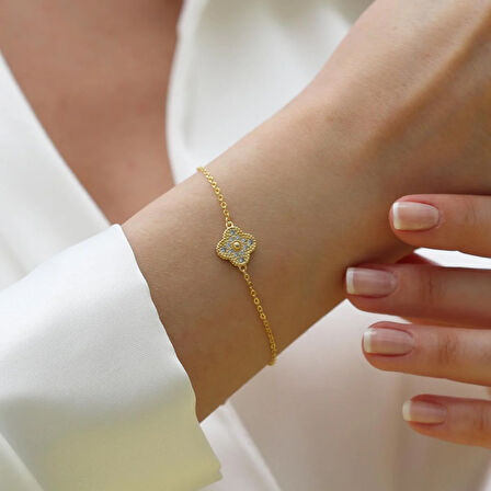 Yonca Taşlı Gümüş Bileklik