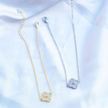 Yonca Taşlı Gümüş Bileklik