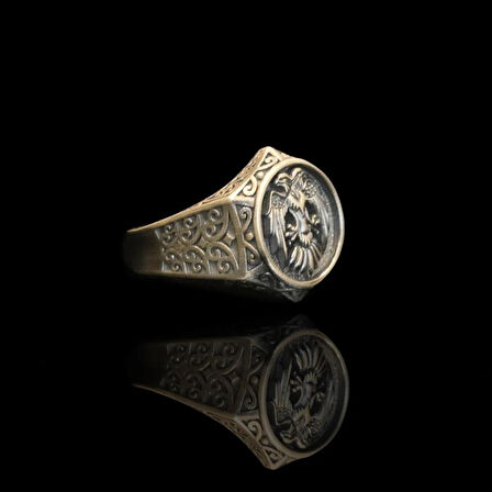 Kartal Motifli Oksitli Gümüş Erkek Yüzük